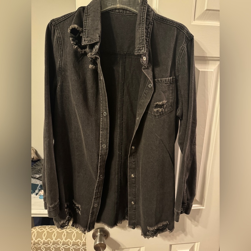 Distressed Medium Black Denim Jacket. New without tags.